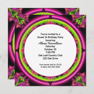 Invitation Sweet 16 Anniversaire Neon Kaleidoscope