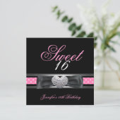 Invitation Sweet 16 Anniversaire Noir Rose Blanc Spot 3 (Debout devant)