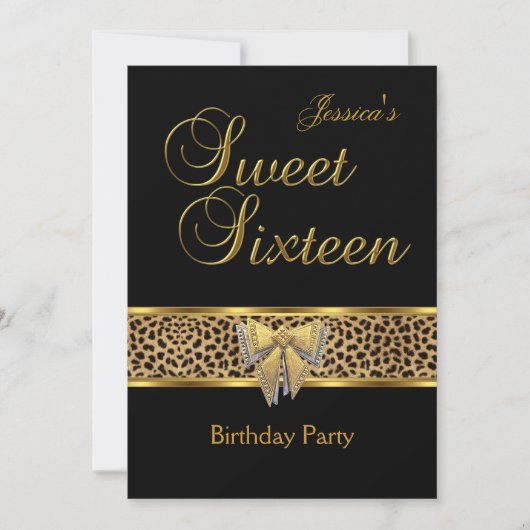 Invitation Sweet 16 Anniversaire Or Black Leopard arc (Devant)