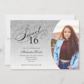 Invitation Sweet 16 Anniversaire Parties scintillant d'argent (Devant)