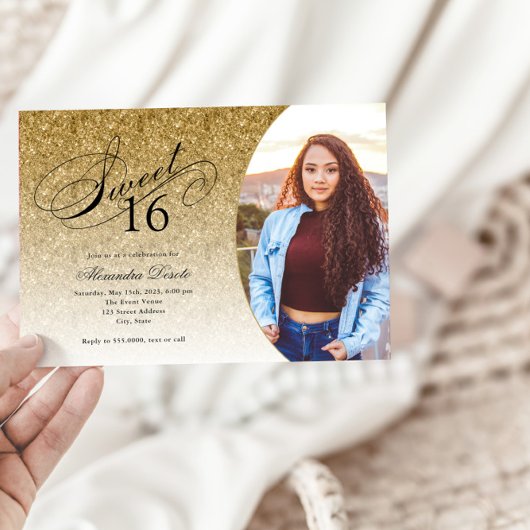 Invitation Sweet 16 Anniversaire Parties scintillant or Glam