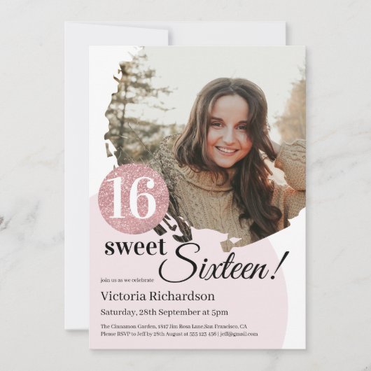 Invitation Sweet 16 Anniversaire Parties scintillant rose mod (Devant)