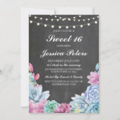 Invitation Sweet 16 Anniversaire Pastels Succulents Invitatio (Devant)