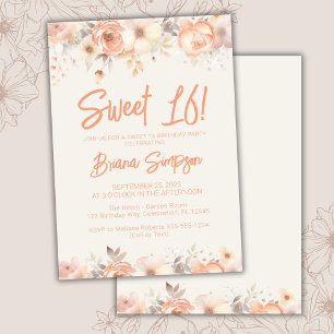 Invitation Sweet 16 Anniversaire Pêche Beige Ivory Floral
