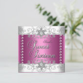 Invitation Sweet 16 Anniversaire Pink Pearl Diamant blanc (Debout devant)