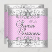 Invitation Sweet 16 Anniversaire Pois blancs roses (Devant / Derrière)