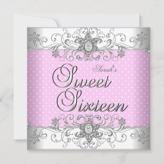 Invitation Sweet 16 Anniversaire Pois blancs roses (Devant)