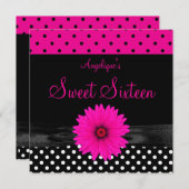 Invitation Sweet 16 Anniversaire Pot Pointe Polka Noir Blanc (Devant / Derrière)