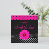 Invitation Sweet 16 Anniversaire Pot Pointe Polka Noir Blanc (Debout devant)