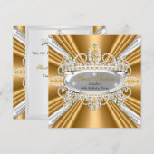 Invitation Sweet 16 Anniversaire Princess Gold Diamonds Tiara (Devant / Derrière)