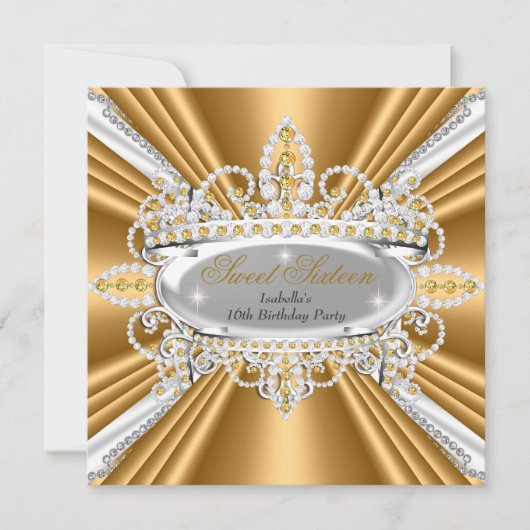 Invitation Sweet 16 Anniversaire Princess Gold Diamonds Tiara (Devant)