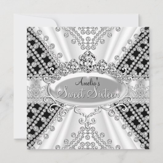 Invitation Sweet 16 Anniversaire Princesse Diamants Noirs Inv (Devant)