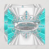 Invitation Sweet 16 Anniversaire Princesse Diamants Turquoise (Devant / Derrière)