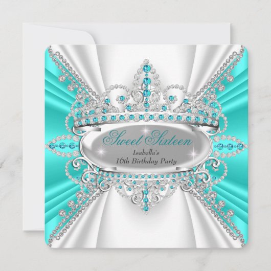 Invitation Sweet 16 Anniversaire Princesse Diamants Turquoise (Devant)