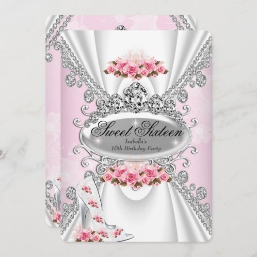 Invitation Sweet 16 Anniversaire Princesse Rose Tiara Rose Ta (Devant / Derrière)