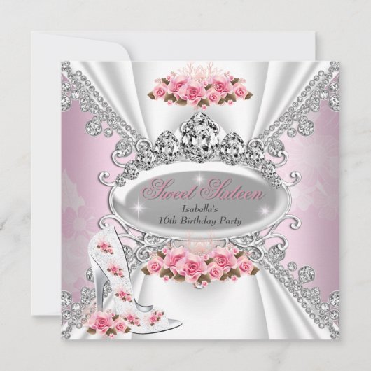 Invitation Sweet 16 Anniversaire Princesse Rose Tiara Rose Ta (Devant)