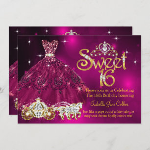 Invitation Sweet 16 Anniversaire prune Robe Rose Tiara Carria