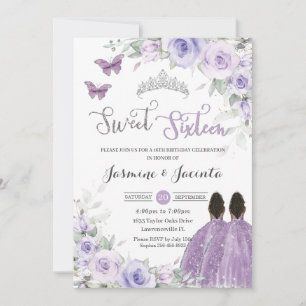Invitation Sweet 16 Anniversaire Purple Floral Princesses Bro