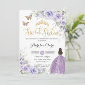 Invitation Sweet 16 Anniversaire Purple Lavender Floral Princ (Debout devant)
