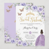 Invitation Sweet 16 Anniversaire Purple Lavender Floral Princ (Devant / Derrière)