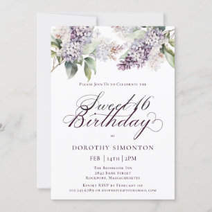 Invitation Sweet 16 Anniversaire Purple Spring Lilac Fleur