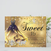Invitation Sweet 16 Anniversaire Robe d'Or Tiara Carriage (Debout devant)