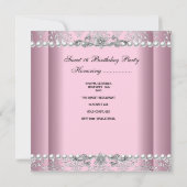 Invitation Sweet 16 Anniversaire rose argent blanc perle dent (Dos)
