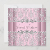 Invitation Sweet 16 Anniversaire rose argent blanc perle dent (Devant)