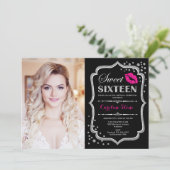 Invitation Sweet 16 Anniversaire rose Baiser argent photo noi (Debout devant)