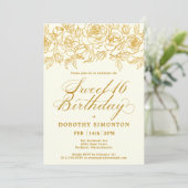 Invitation Sweet 16 Anniversaire Rose Floral Ivory White (Debout devant)