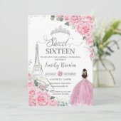 Invitation Sweet 16 Anniversaire Rose Floral Paris Eiffel Arg (Debout devant)