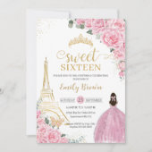 Invitation Sweet 16 Anniversaire Rose Floral Paris Eiffel Gol (Devant)
