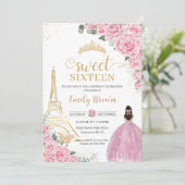 Invitation Sweet 16 Anniversaire Rose Floral Paris Eiffel Gol (Debout devant)