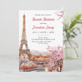 Invitation Sweet 16 Anniversaire Rose Floral Paris Tour Eiffe (Debout devant)