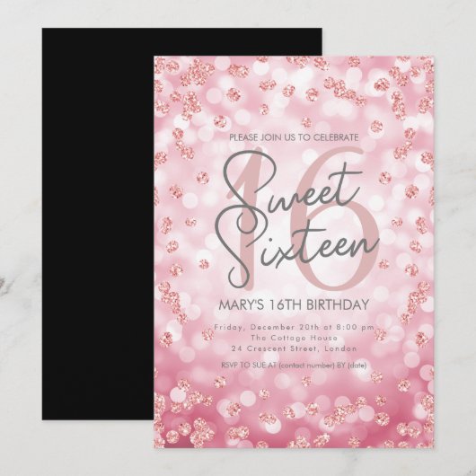 Invitation Sweet 16 Anniversaire Rose Gold Chic Parties scint (Devant / Derrière)