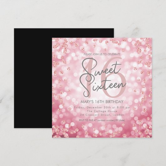 Invitation Sweet 16 Anniversaire Rose Gold Chic Parties scint (Devant / Derrière)