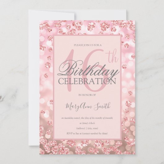 Invitation Sweet 16 Anniversaire Rose Gold Parties scintillan (Devant)