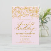 Invitation Sweet 16 Anniversaire Rose or Floral Blush rose (Debout devant)