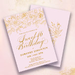 Invitation Sweet 16 Anniversaire Rose or Floral Blush rose<br><div class="desc">Les élégants roses en or à ligne ouverte créent la bordure supérieure parfaite. L'arrière - plan rose vif donne une esthétique féminine et la calligraphie ajoute une touche luxueuse. Cette invitation fait partie de la Luxe Gold Rose Collection. Il contient des modèles pour la papeterie de suite d'anniversaire, des panneaux...</div>