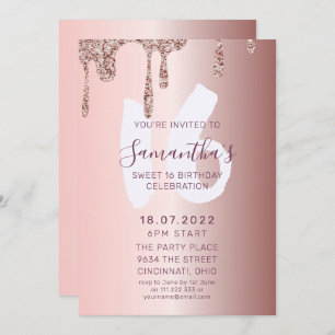 Invitation Sweet 16 Anniversaire Rose Parties scintillant or
