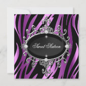 Invitation Sweet 16 Anniversaire rose pourpre Zebra Black Str (Devant)