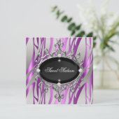 Invitation Sweet 16 Anniversaire rose pourpre Zebra Black Str (Debout devant)