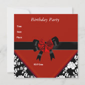 Invitation Sweet 16 Anniversaire Rouge Noir Blanc Floral Bow (Dos)