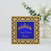 Invitation Sweet 16 Anniversaire Royal Blue Gold Silver Tiara (Debout devant)