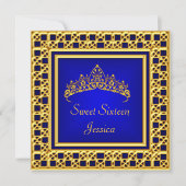 Invitation Sweet 16 Anniversaire Royal Blue Gold Silver Tiara (Devant)