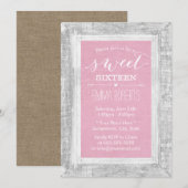 Invitation Sweet 16 Anniversaire Rustique Bois Cadre rose cla (Devant / Derrière)