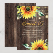 Invitation Sweet 16 Anniversaire Rustique Tournesols Lights (Devant / Derrière)