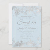 Invitation Sweet 16 Anniversaire Silver Ice Blue Foil Snowfla (Devant)