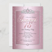 Invitation Sweet 16 Anniversaire Soirée Diamant Rose Silver T (Devant)