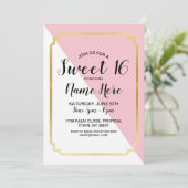 Invitation Sweet 16 Anniversaire Soirée Pink Gold Elegant Dot (Debout devant)